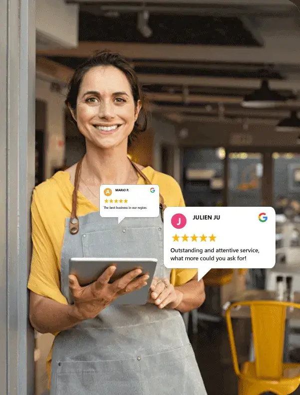 Tableau de bord avec statistiques d'avis Google