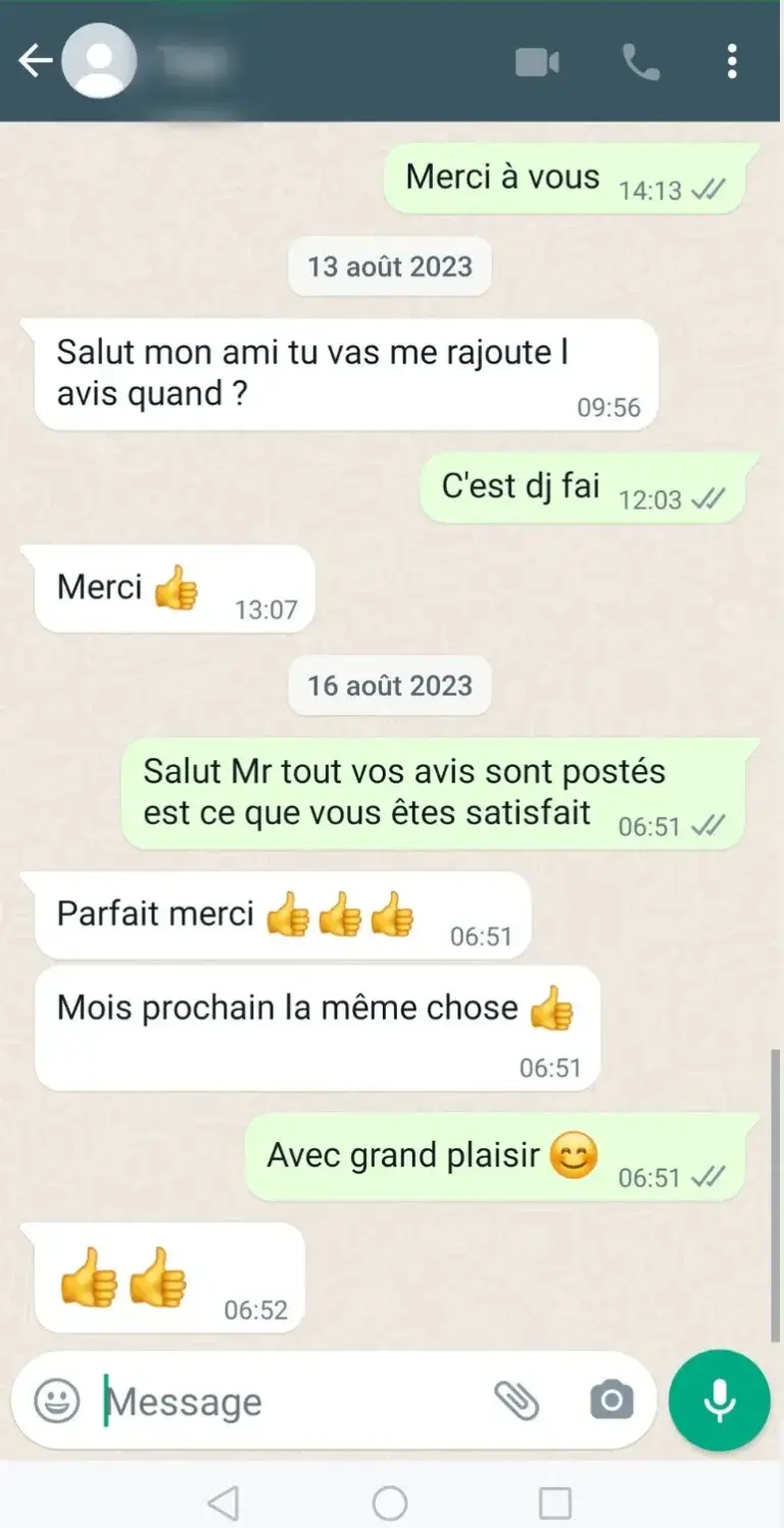 Capture d'écran d'un avis client satisfait sur Google