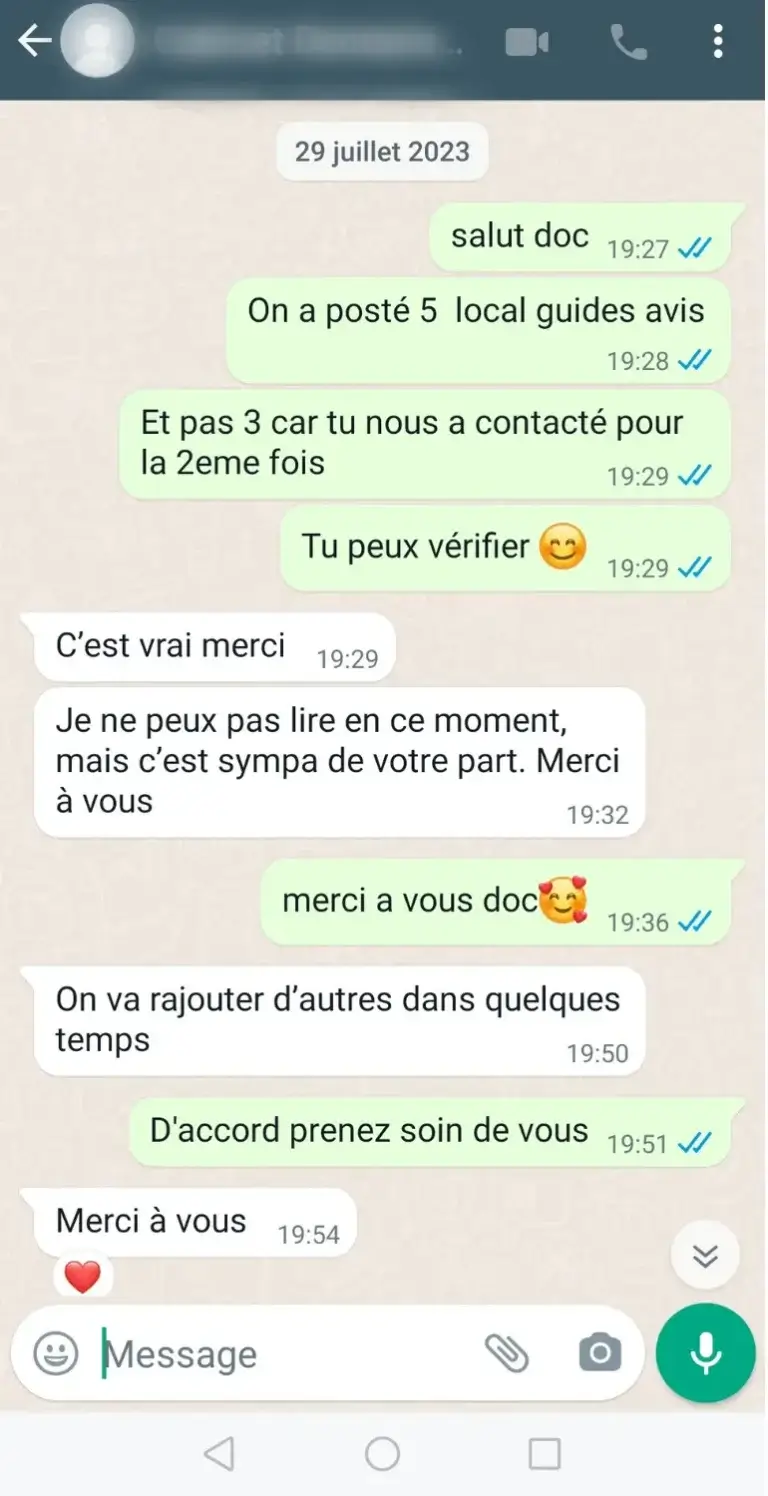 Témoignage client avec amélioration de note Google